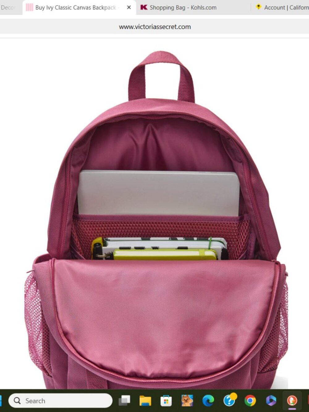 Victoria's Secret PINK Ivy Classic Canvas BACKPACK, Multi-Pockets, Rose Pink - Picture 4 of 11